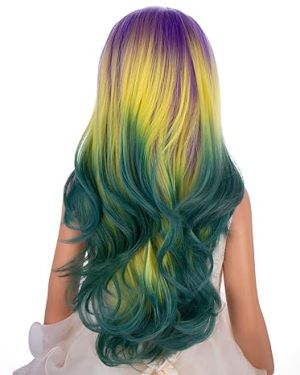 Purple Yellow Green Ombre Wig For Mardi Gras