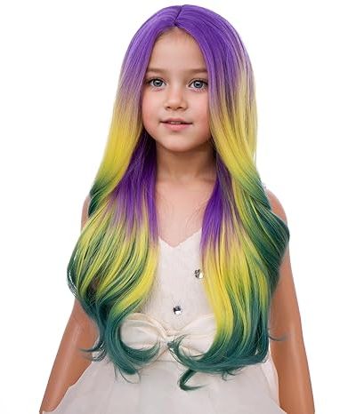 Purple Yellow Green Ombre Wig For Mardi Gras
