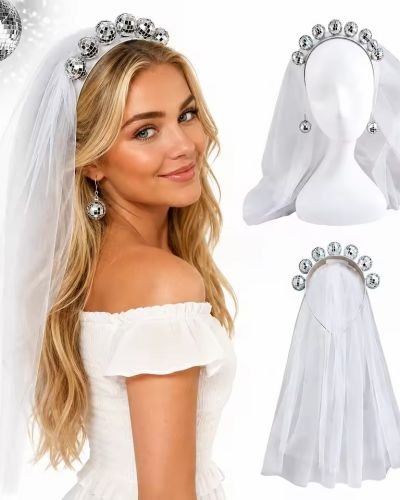 Bachelorette Party Disco Ball Bridal Veil Headband