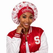 Greek Life Inspired Satin Hair Bonnet Red White Sleep Cap