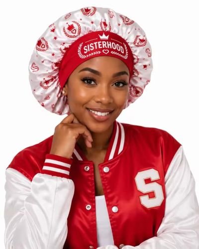 Greek Life Inspired Satin Hair Bonnet Red White Sleep Cap