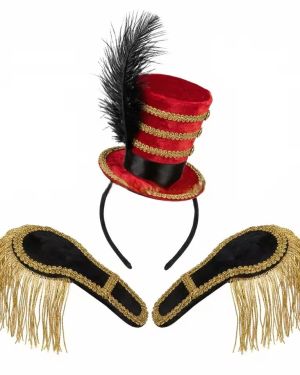 Mini Ringmaster Hat Headband Match Ceremonial Epaulettes Tassel Shoulder Boards