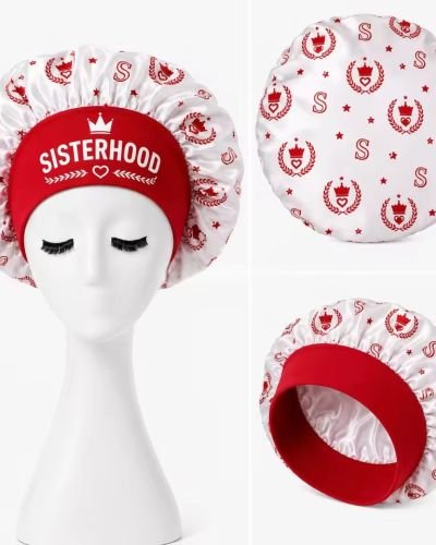 Greek Life Inspired Satin Hair Bonnet Red White Sleep Cap