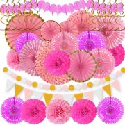Black Gold Pink Gold Blue Silver Birthday Party Decoration Set Balloon Paper Fan Garland