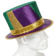Novelty Mardi Gras Top Hat with Purple Green Gold Stripes