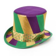 Novelty Mardi Gras Top Hat with Purple Green Gold Stripes