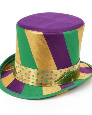 Novelty Mardi Gras Top Hat with Purple Green Gold Stripes