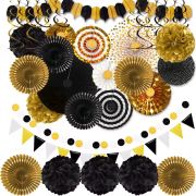Black Gold Pink Gold Blue Silver Birthday Party Decoration Set Balloon Paper Fan Garland