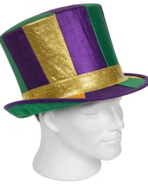 Novelty Mardi Gras Top Hat with Purple Green Gold Stripes