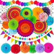 Black Gold Pink Gold Blue Silver Birthday Party Decoration Set Balloon Paper Fan Garland