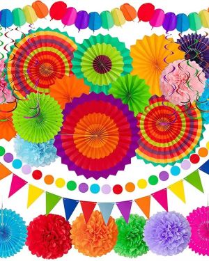 Black Gold Pink Gold Blue Silver Birthday Party Decoration Set Balloon Paper Fan Garland