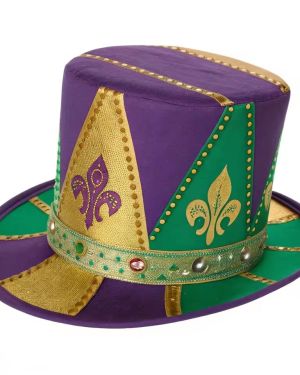 Purple Green Gold Carnival Party Costume Hat with FDL & Rhinestones