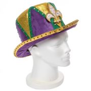 Purple Green Gold Carnival Party Costume Hat with FDL & Rhinestones