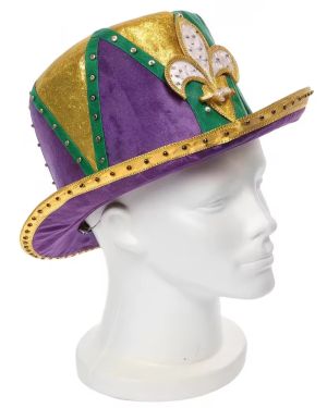 Purple Green Gold Carnival Party Costume Hat with FDL & Rhinestones