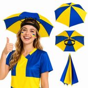 Yellow Blue Umbrella Hat for Sports Fans Hands Free Sun Rain Hat for Events Party