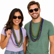 Bulk 12 Pcs Metallic Tri-Color Mardi Gras Bead Necklaces