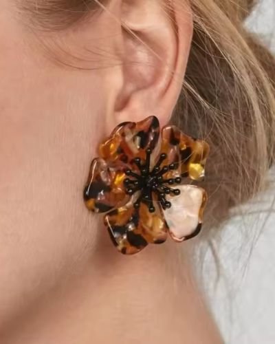 European American Vintage Acrylic Flower & Leopard Print Earrings for Women