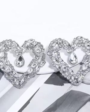 Rhinestone & Diamond Stud Earrings Love Heart Shape Hoop Earrings