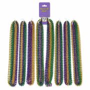 Bulk 12 Pcs Metallic Tri-Color Mardi Gras Bead Necklaces