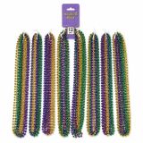 Bulk 12 Pcs Metallic Tri-Color Mardi Gras Bead Necklaces