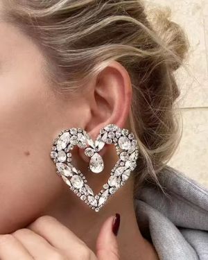 Rhinestone & Diamond Stud Earrings Love Heart Shape Hoop Earrings