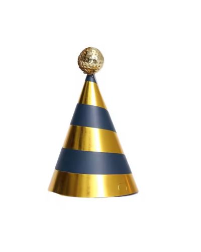 Happy New Year & Birthday Gold Foil Party Hat with Pom Poms Paper Hats Decoration for Festive Party