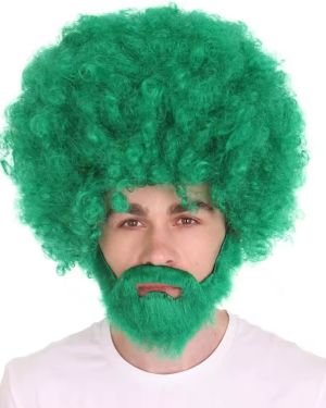 Funny Afro Wig with Beard 70s Disco Hippie Costume Wig Halloween Cosplay Party Accessories