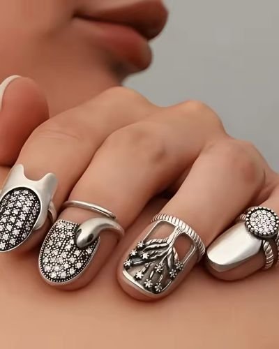Alloy Silver Plated Finger Cuffs Punk Exaggerated Trendy Rings Unisex for Daily Party Banquet Wear