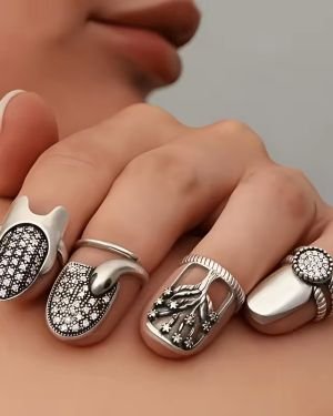 Alloy Silver Plated Finger Cuffs Punk Exaggerated Trendy Rings Unisex for Daily Party Banquet Wear