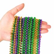 Bulk 12 Pcs Metallic Tri-Color Mardi Gras Bead Necklaces