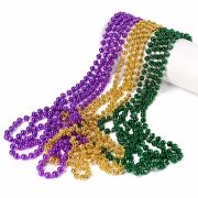 Bulk 12 Pcs Metallic Tri-Color Mardi Gras Bead Necklaces