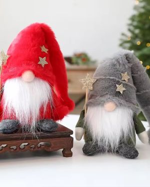 Red and Grey Hat Faceless Christmas Dolls Ornaments