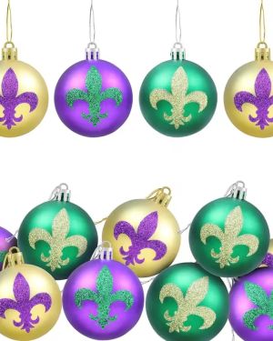 Mardi Gras Ball Ornaments Purple Green Gold Hanging Tree Decorations