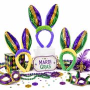 Mardi Gras Velvet Bunny Ears Headband with Sequins Plush Rabbit Hairband