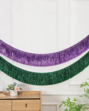 Metallic Tinsel Fringe Garland Mardi Gras Decoration Hanging Banner Carnival Party Backdrop Decor