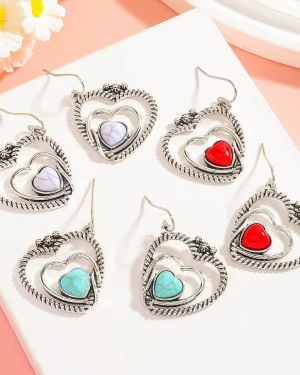 Valentine’s Day Retro Double Heart Dangle Earrings Party Gift Accessories