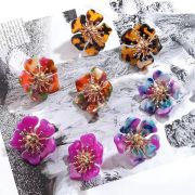 European American Vintage Acrylic Flower & Leopard Print Earrings for Women