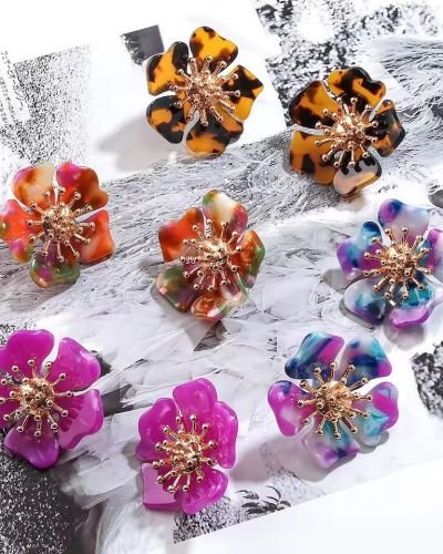 European American Vintage Acrylic Flower & Leopard Print Earrings for Women