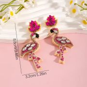 Pink Flamingo Dangle Earrings with Rhinestones & Beads for Summer Party