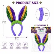 Mardi Gras Velvet Bunny Ears Headband with Sequins Plush Rabbit Hairband
