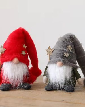 Red and Grey Hat Faceless Christmas Dolls Ornaments