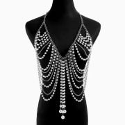 Faux Pearl & Silver Chain Halter Body Chain – Sexy Layered Tassel Bikini Top Chain for Women Beach Party Jewelry