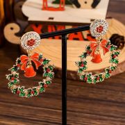Christmas Colored Enamel Oil Drops Wreath & Bells Pendant Earrings