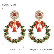 Christmas Colored Enamel Oil Drops Wreath & Bells Pendant Earrings