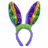 Mardi Gras Velvet Bunny Ears Headband with Sequins Plush Rabbit Hairband