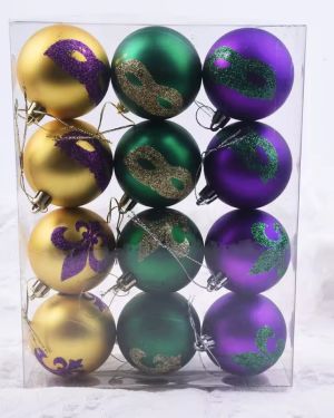 Mardi Gras Ball Ornaments Purple Green Gold Hanging Tree Decorations