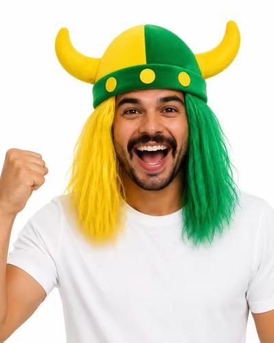 Brazil Football Fans Wig Hat Viking Helmet Cap