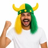 Brazil Football Fans Wig Hat Viking Helmet Cap