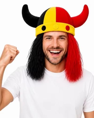 Custom Belgium Football Team Fan Viking Horn Hat Wig