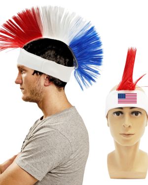 Red White and Blue Patriotic Mohawk Team Spirit Wig
